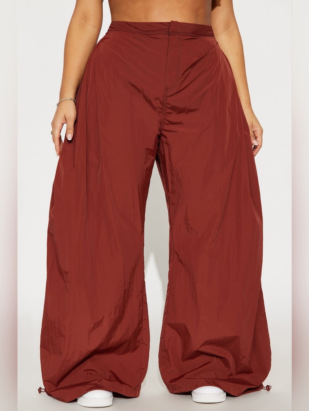 Fashion Nova Wide Leg DO NOT DISTURB MODE Windbreaker Mocha Rust Pants SZ XL - Picture 5 of 5
